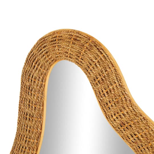 52" Brown Seagrass Handmade Woven Abstract Oval Wall Mirror